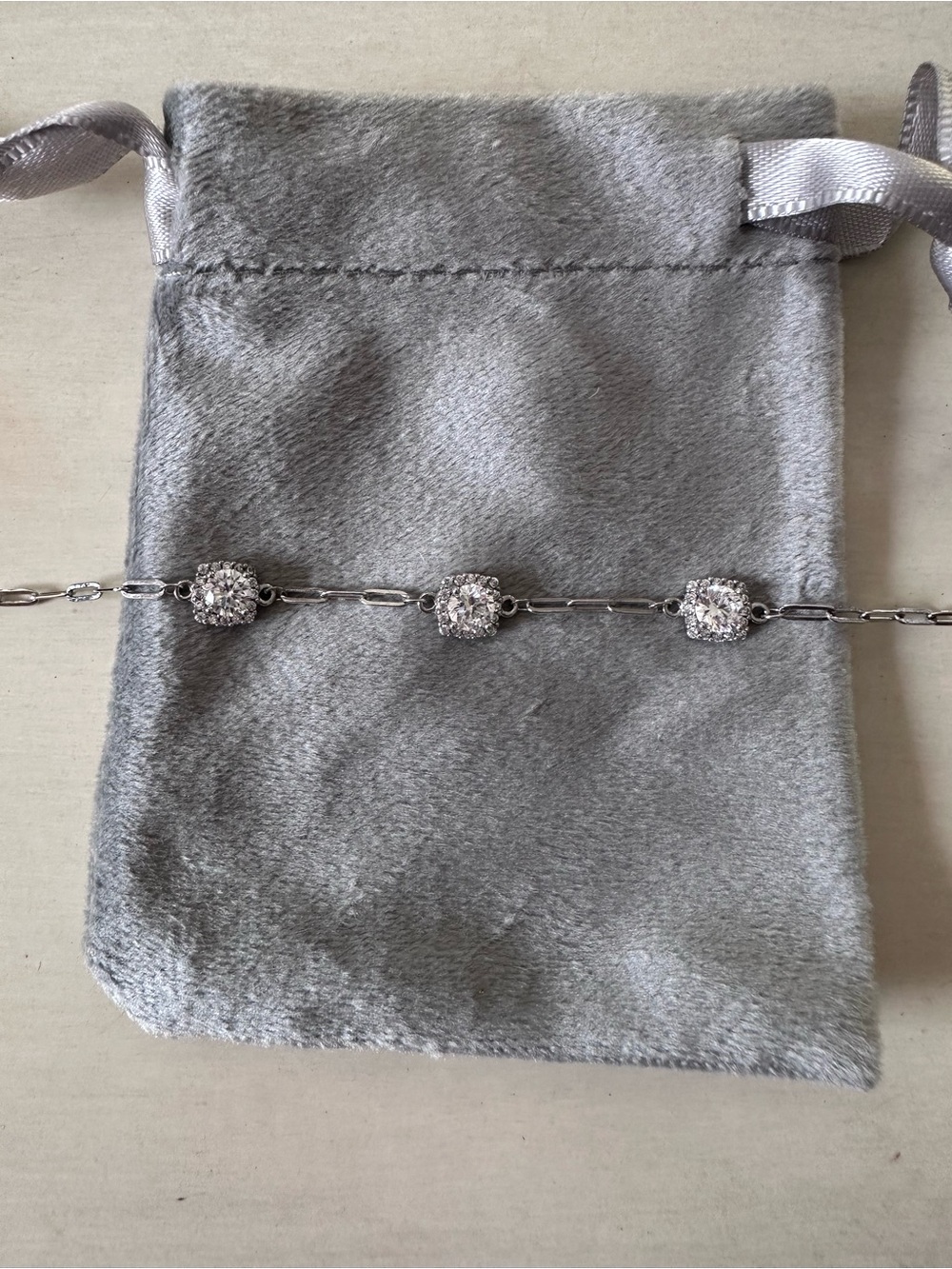 925 Sterling Silver Cushion cut paperclip chain Bracelet
